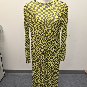 Yellow and Black Geometric Long Sleeve Women's Dress